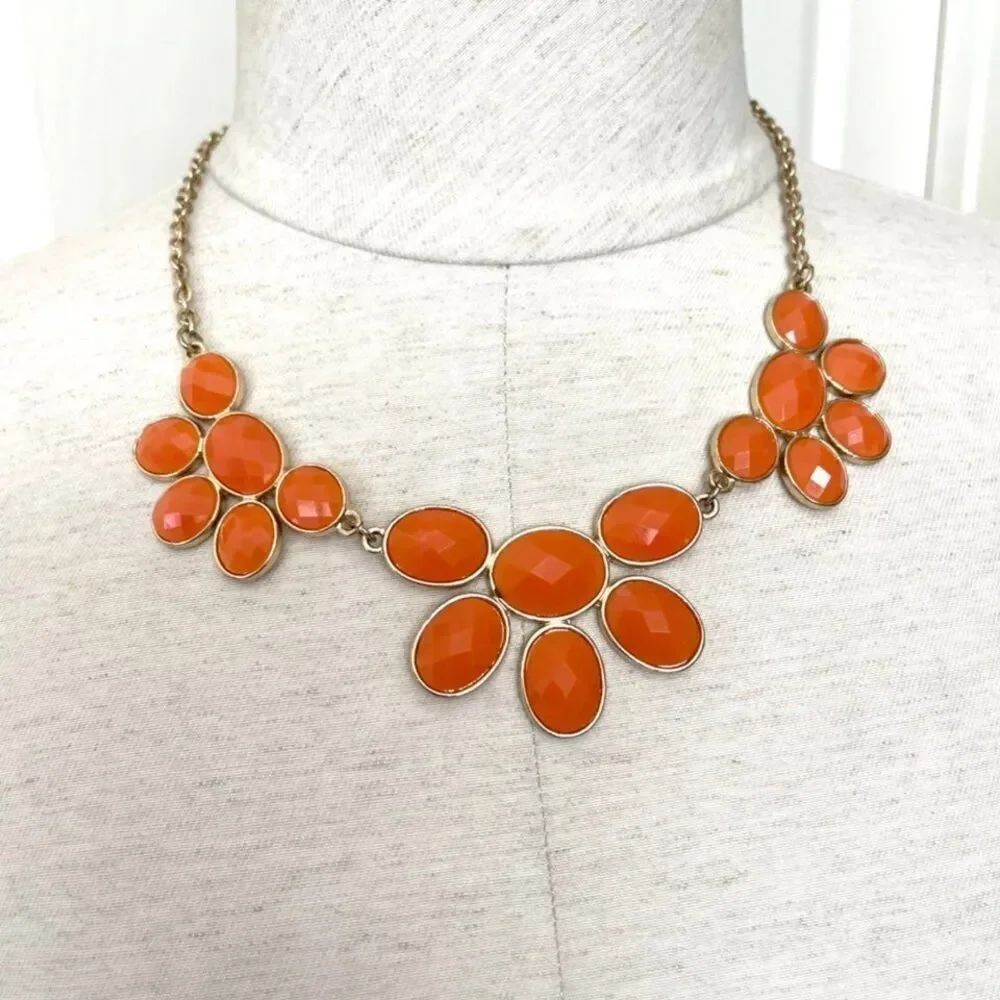 Gold tone orange statment necklace